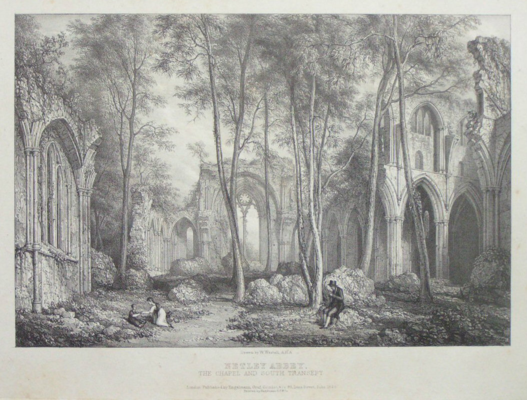 Lithograph - Netley Abbey. The Chapel and South Transept - 
